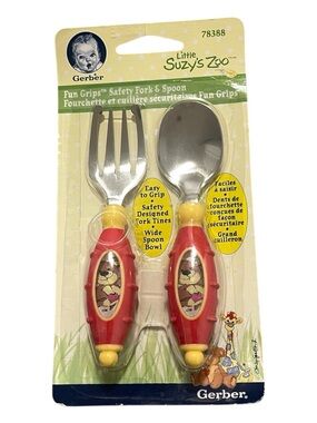 Gerber Little Suzy’s Zoo 78388 Baby Spoon and Fork Set Boof Brown Bear Red Heart